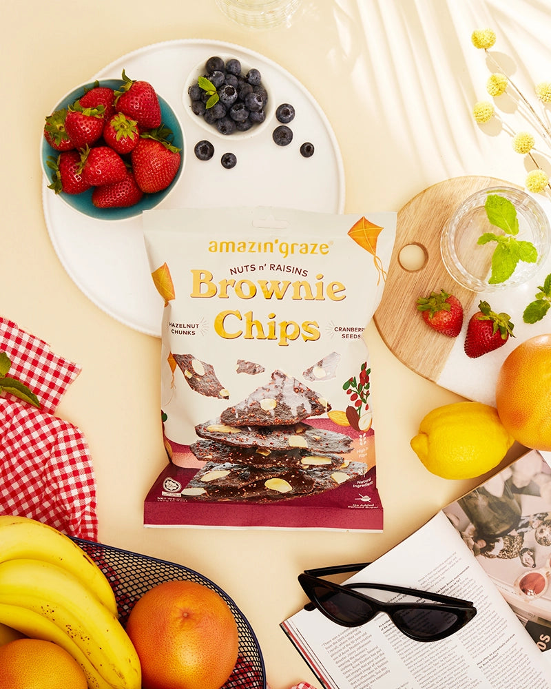 Amazin' Graze Nuts n' Raisins' Brownie Chips 140g Advertisement