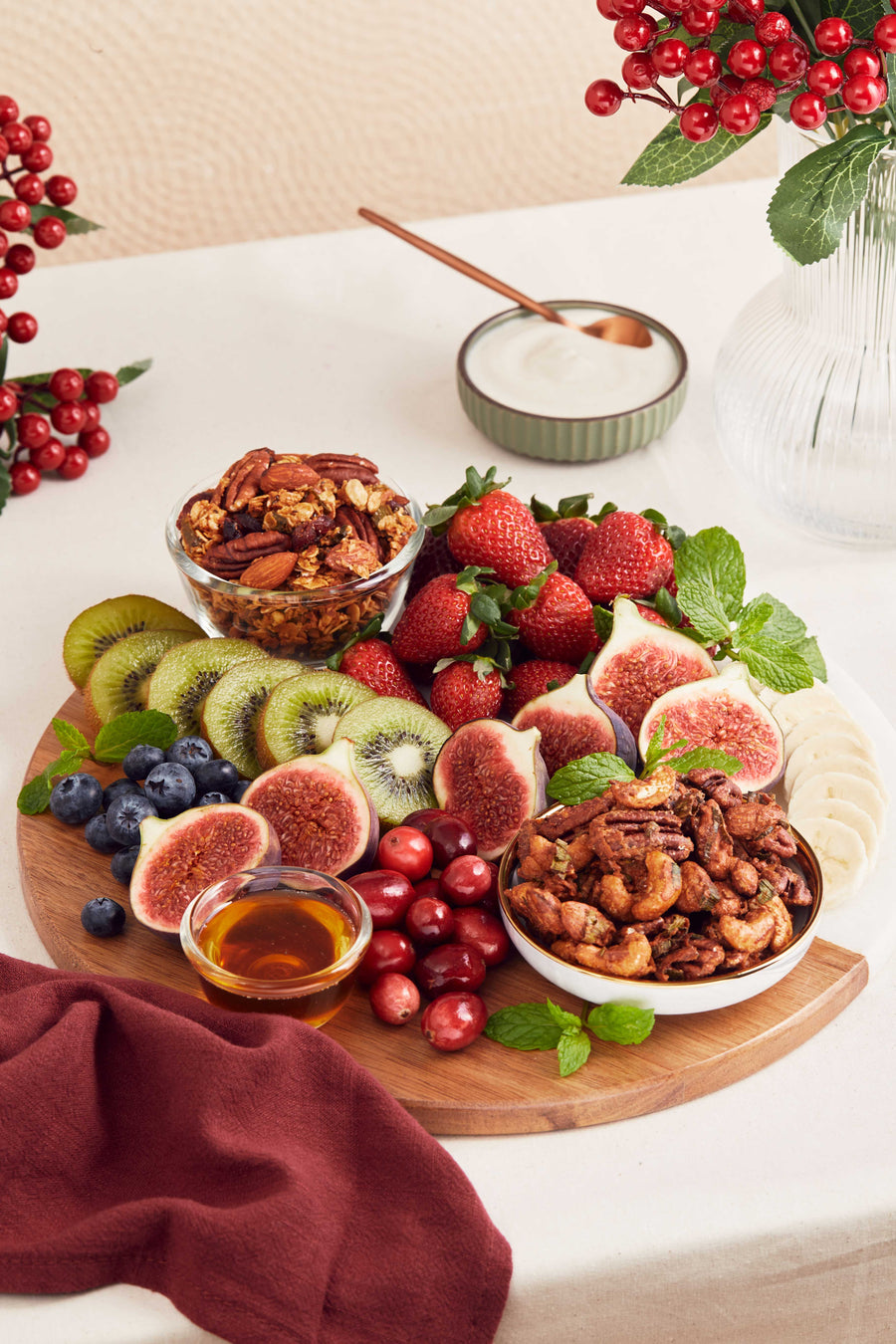 Granola Breakfast Grazing Board with Pandan Coconut Nut Mix And Coconut Kaya Granola