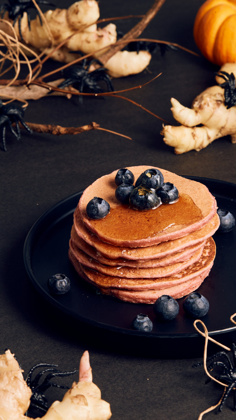 Make Spooky-easy Blueberry Maple Pancakes with Amazin' Graze Pink Berry Goodness Bowl