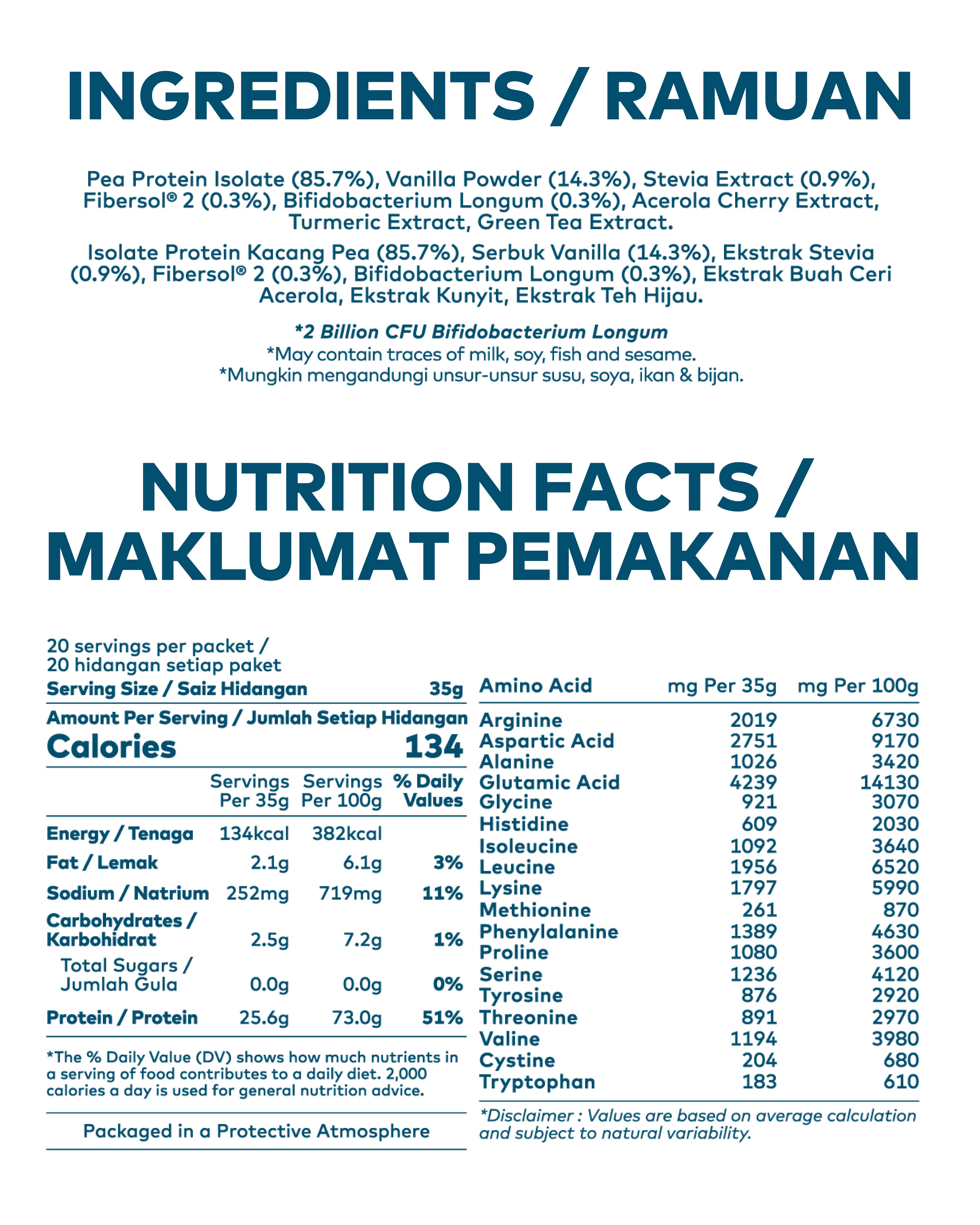 nutrition facts of vanilla protein blend