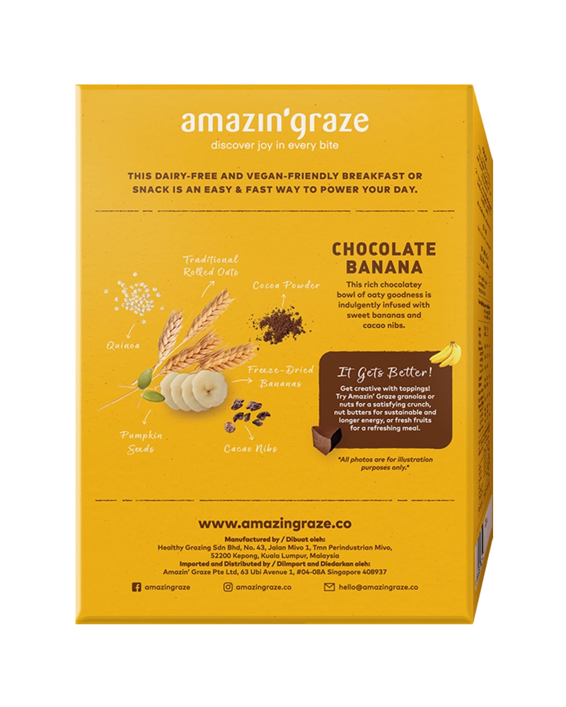 Amazin' Graze Chocolate Banana Instant Oatmeal 240g Back