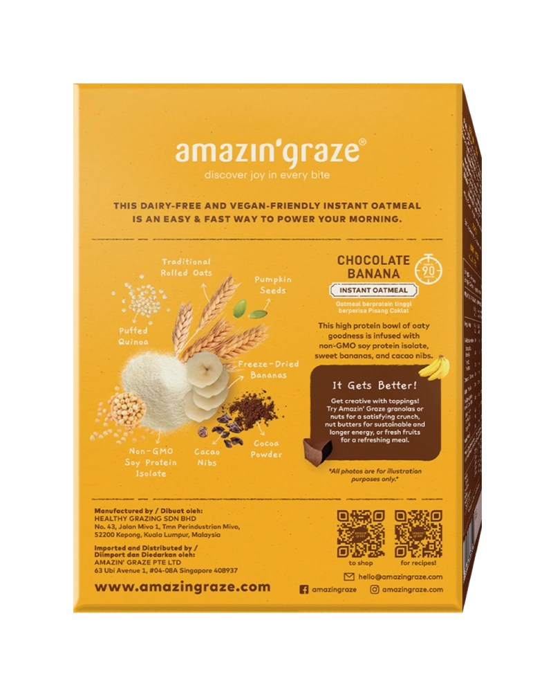 Amazin' Graze High Protein Chocolate Banana Instant Oatmeal 300g Back