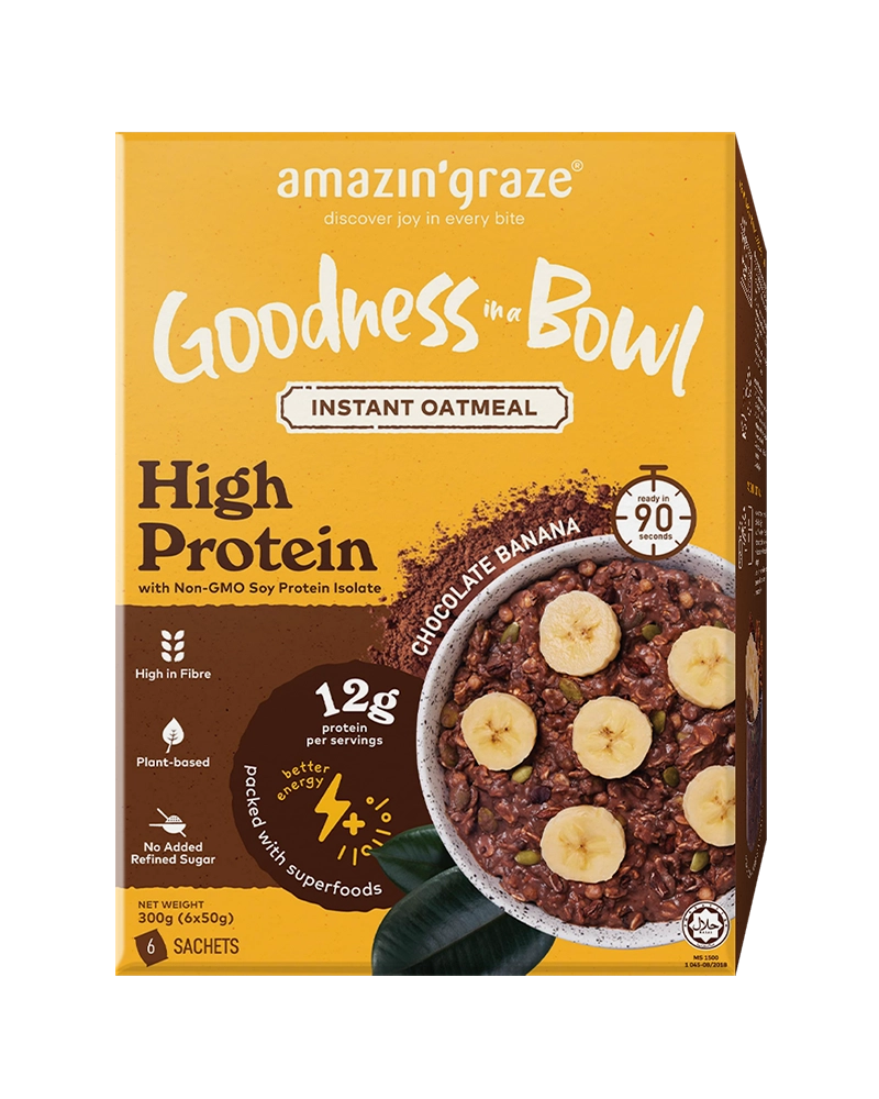 Amazin Graze High Protein Chocolate Banana blend for a filling breakfast routine
