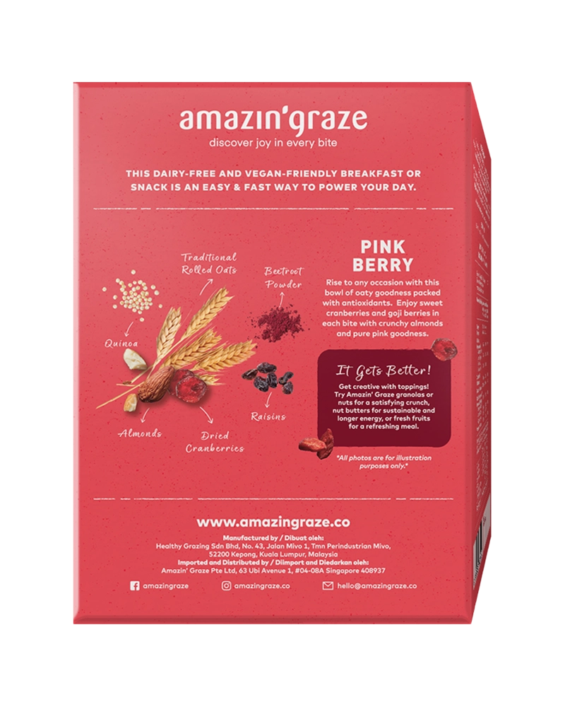 Amazin' Graze Pink Berry Instant Oatmeal 240g Back