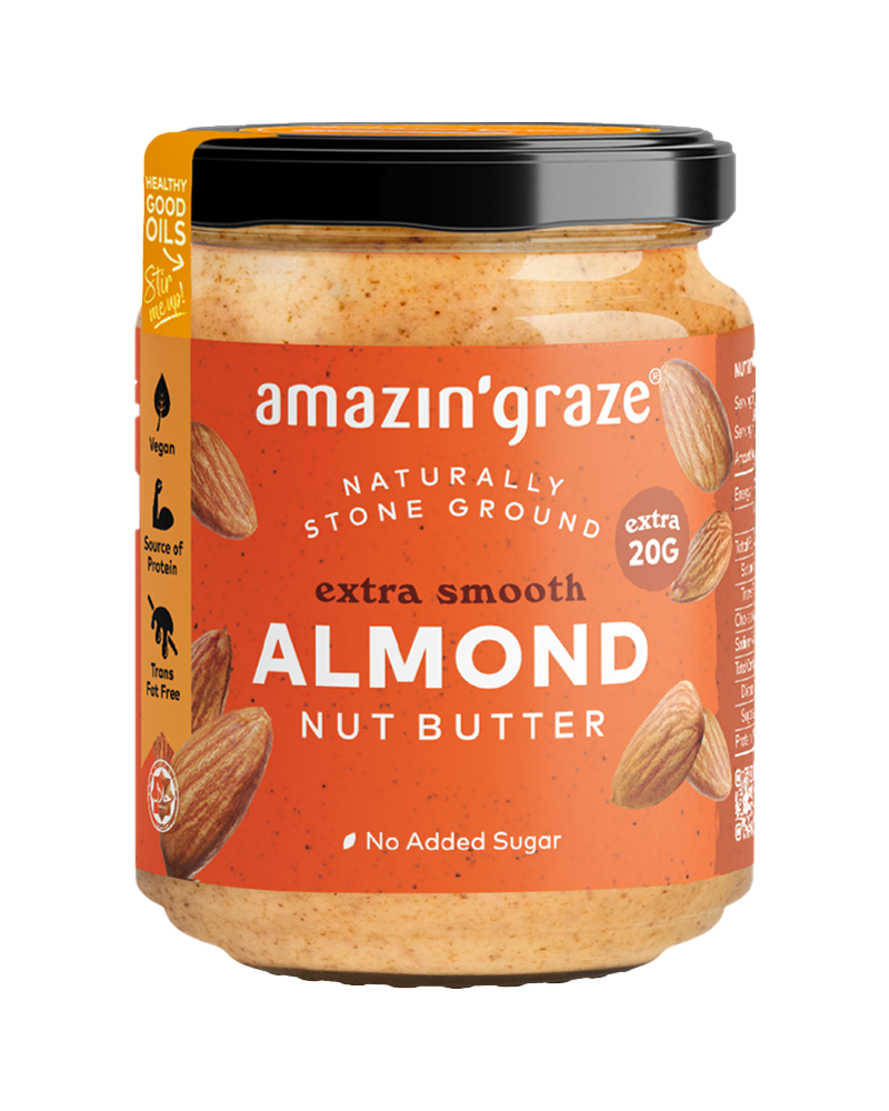 Amazin Graze Smooth Almond Butter Salt Sugar Free spread for a quick protein breakfast