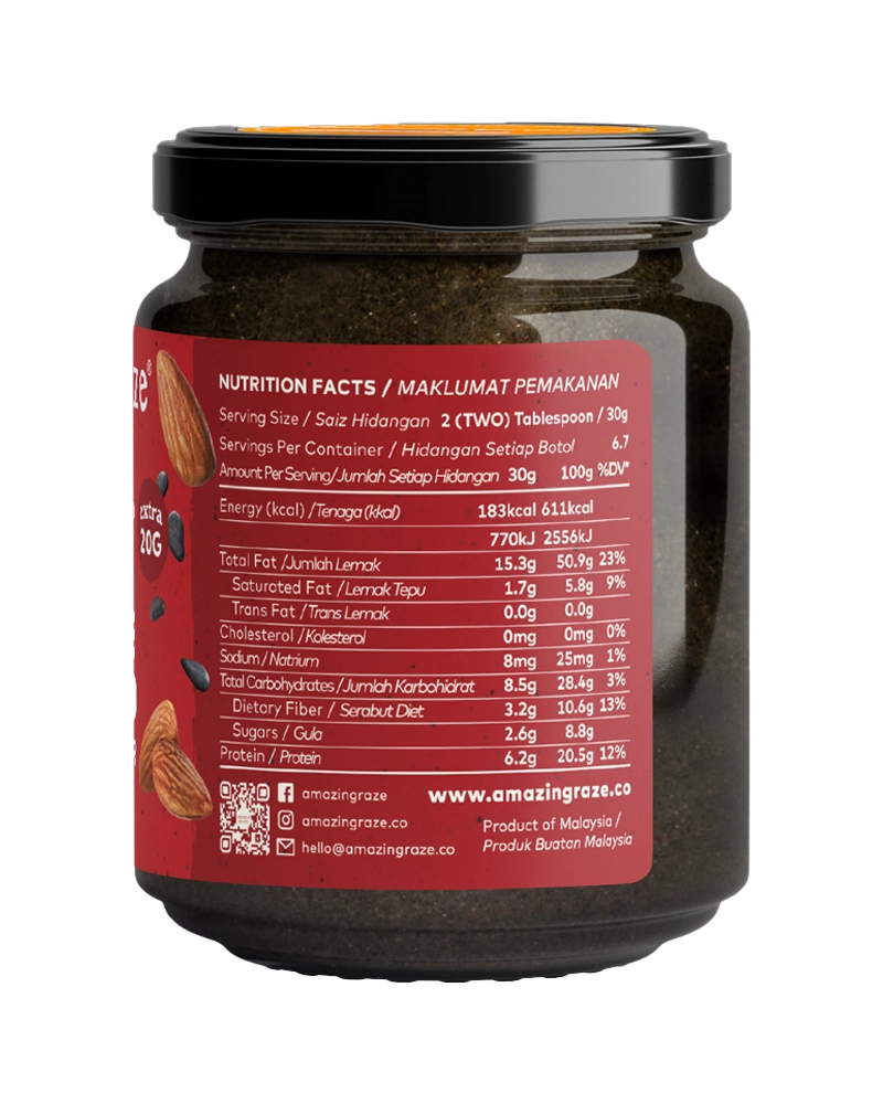 Amazin' Graze Black Sesame Almond Butter 200g Back