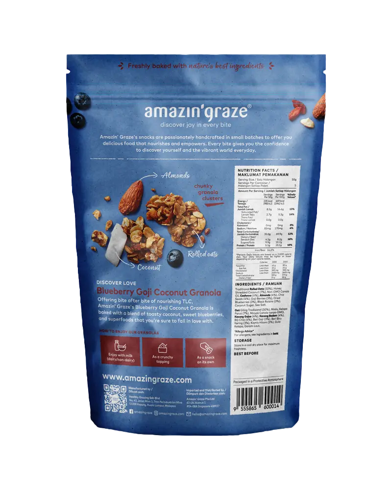 Blueberry Goji Coconut Granola packaging