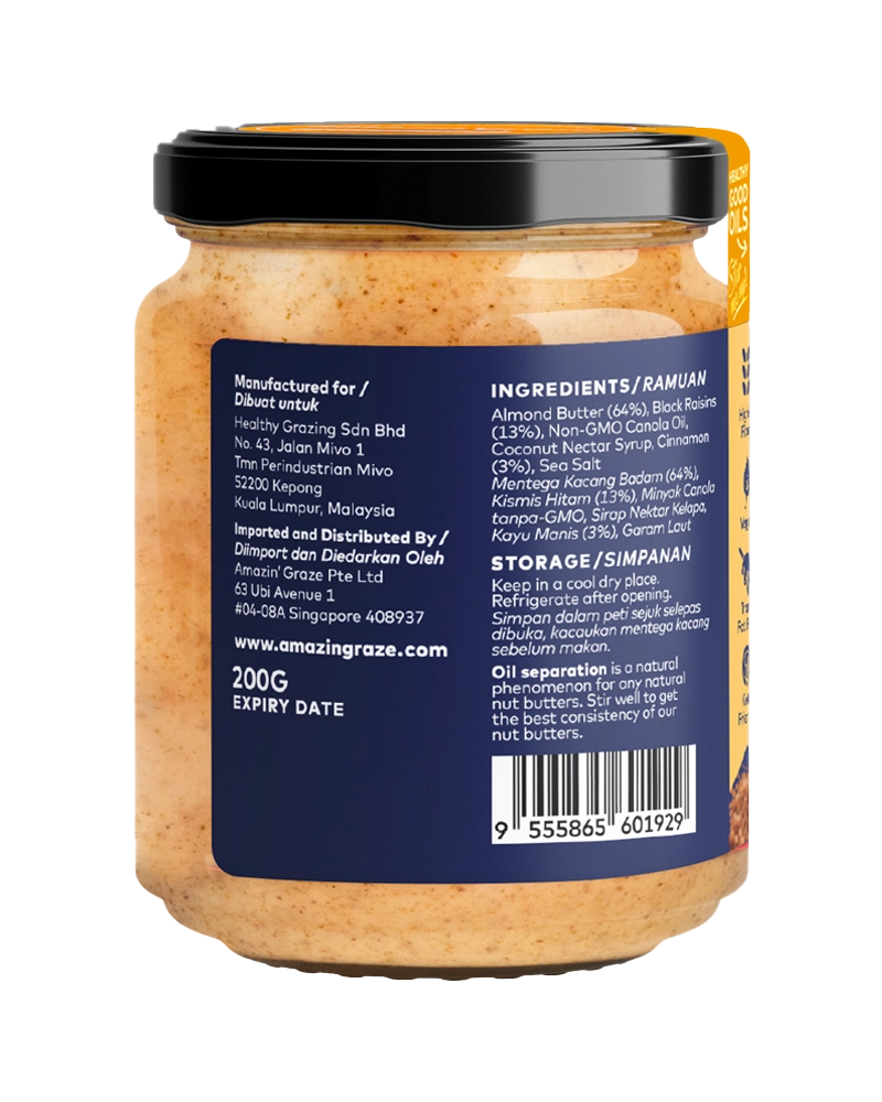 Amazin' Graze Cinnamon Roll Almond Butter 200g Back (2)