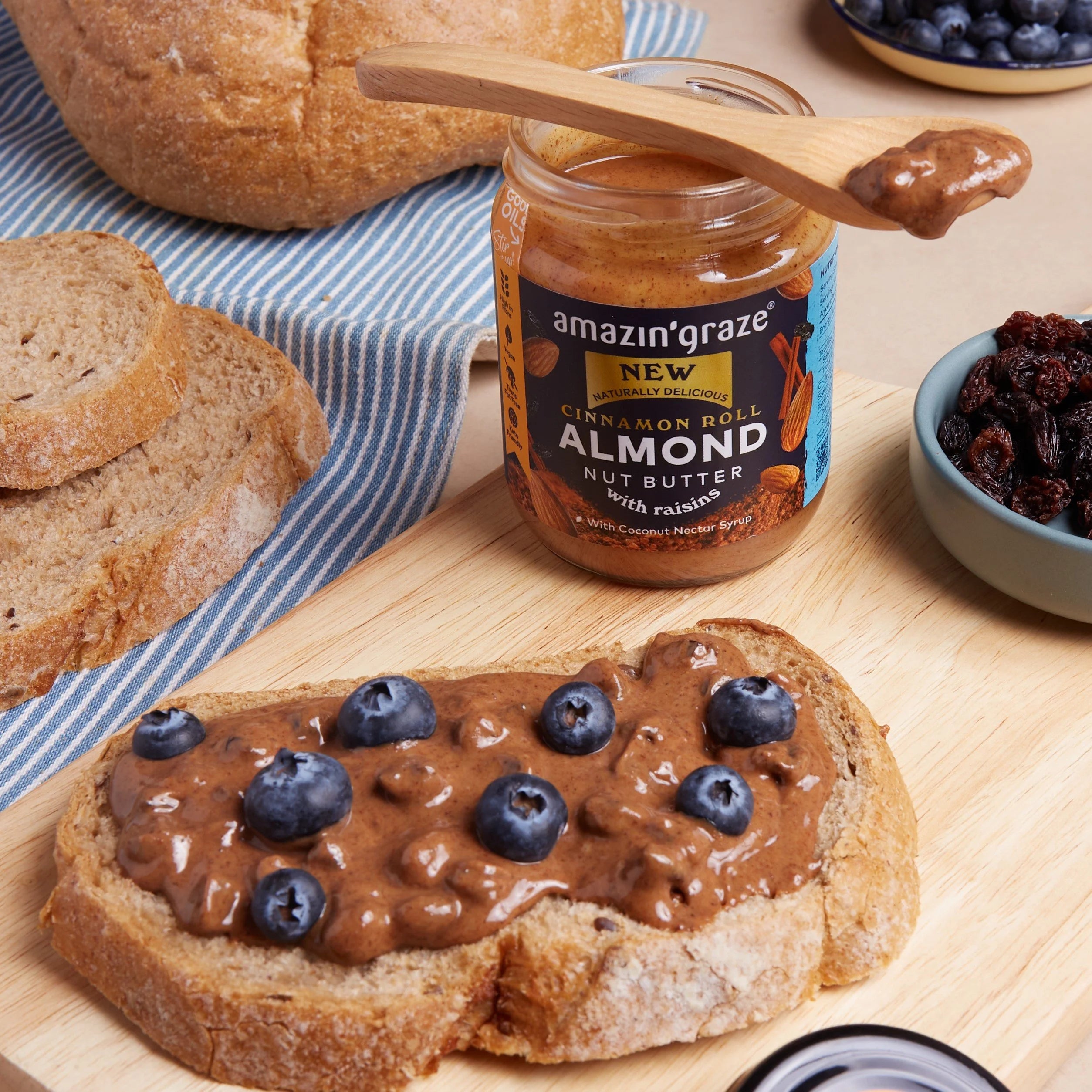 Amazin' Graze Cinnamon Roll Almond Butter on Bread